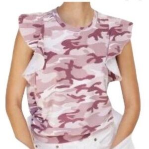 Anthropologie T.La Women's Pink Camo Flutter Sleeve Cut Off Tank Top Size Medium